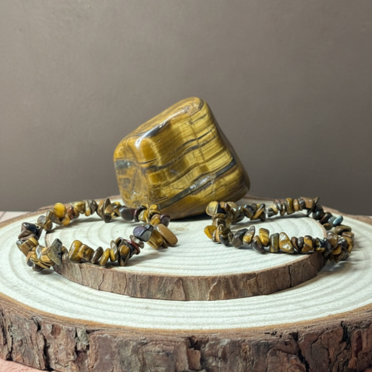 Pulsera Ojo De Tigre Chips Piedra Natural Elástica Unisex