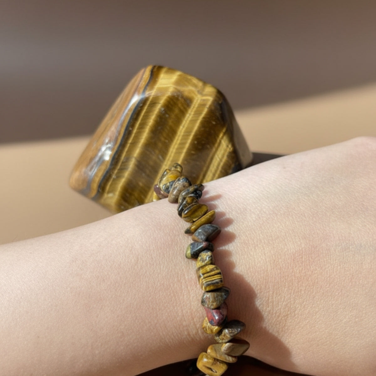 Pulsera Ojo De Tigre Chips Piedra Natural Elástica Unisex