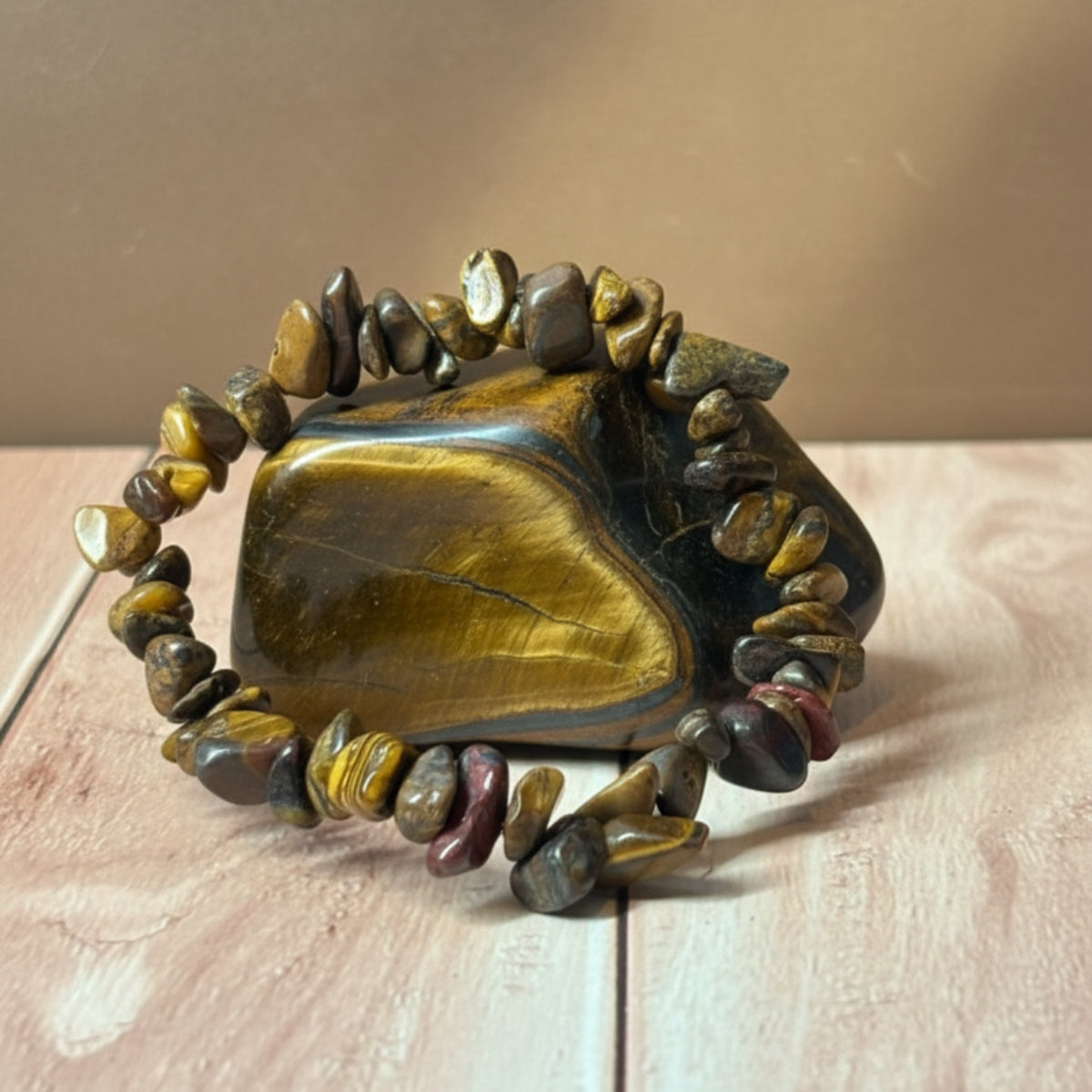 Pulsera Ojo De Tigre Chips Piedra Natural Elástica Unisex