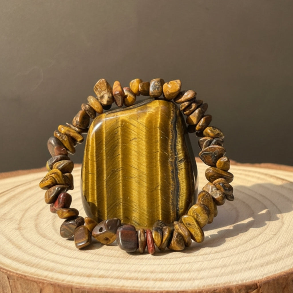 Pulsera Ojo De Tigre Chips Piedra Natural Elástica Unisex