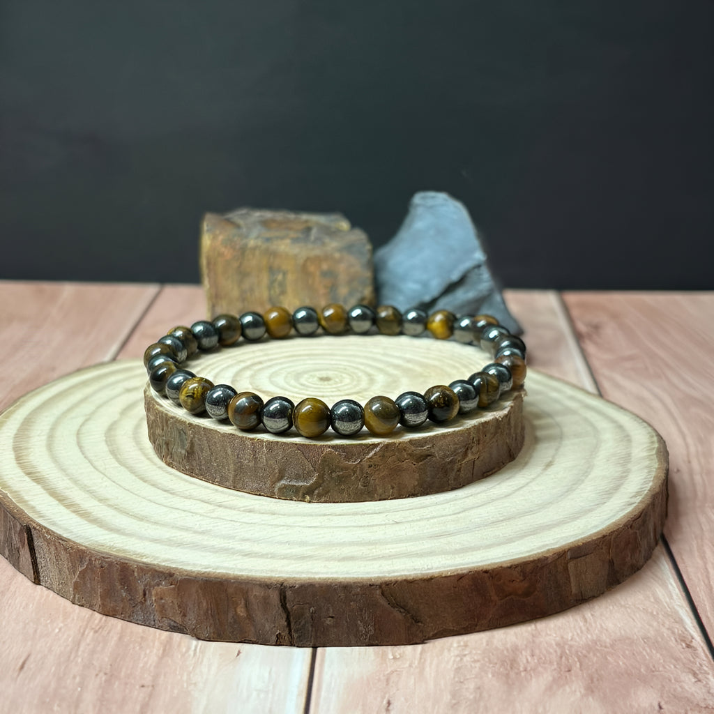 Pulsera Ojo De Tigre Y Hematita 6mm Doble Protección