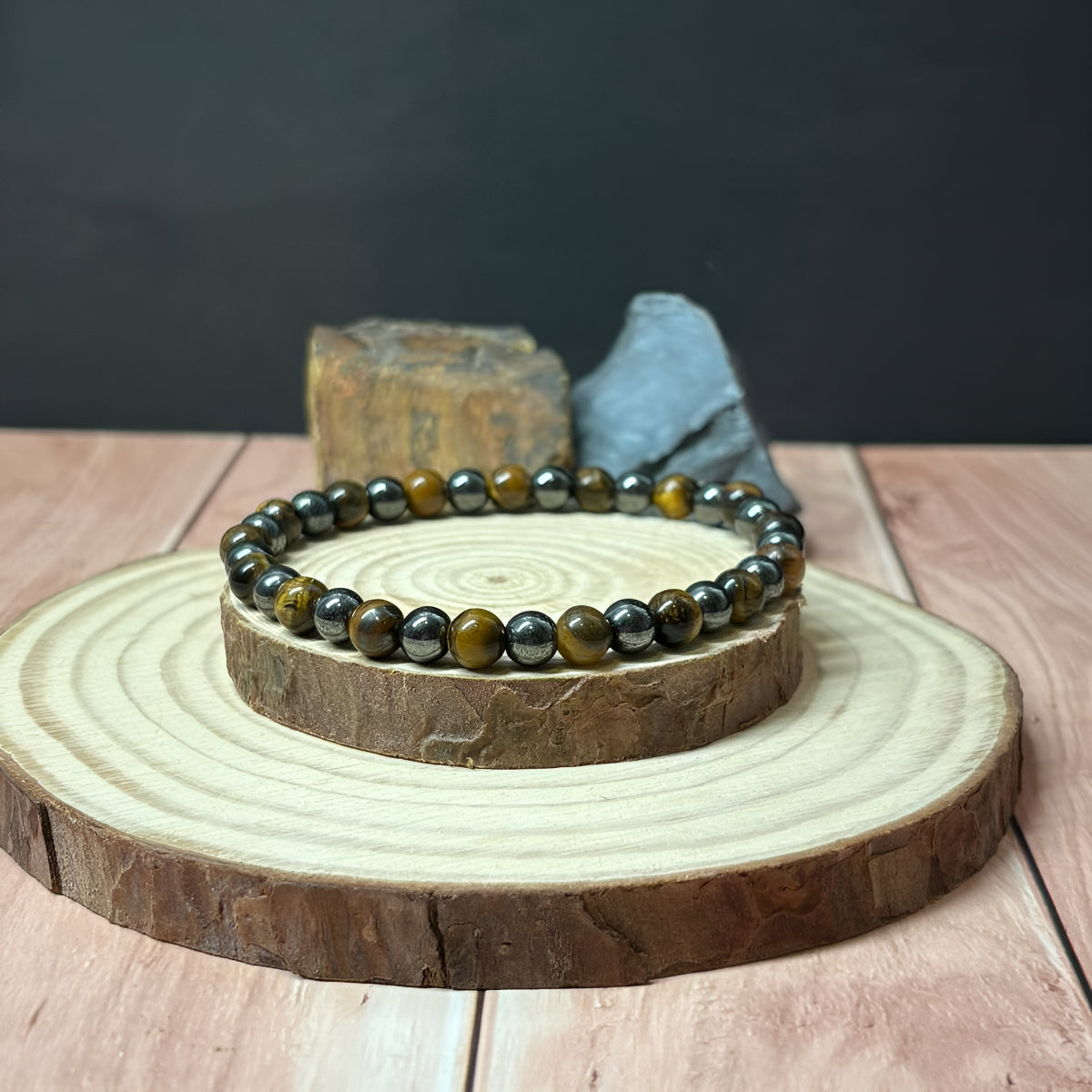 Pulsera Ojo De Tigre Y Hematita 6mm Doble Protección