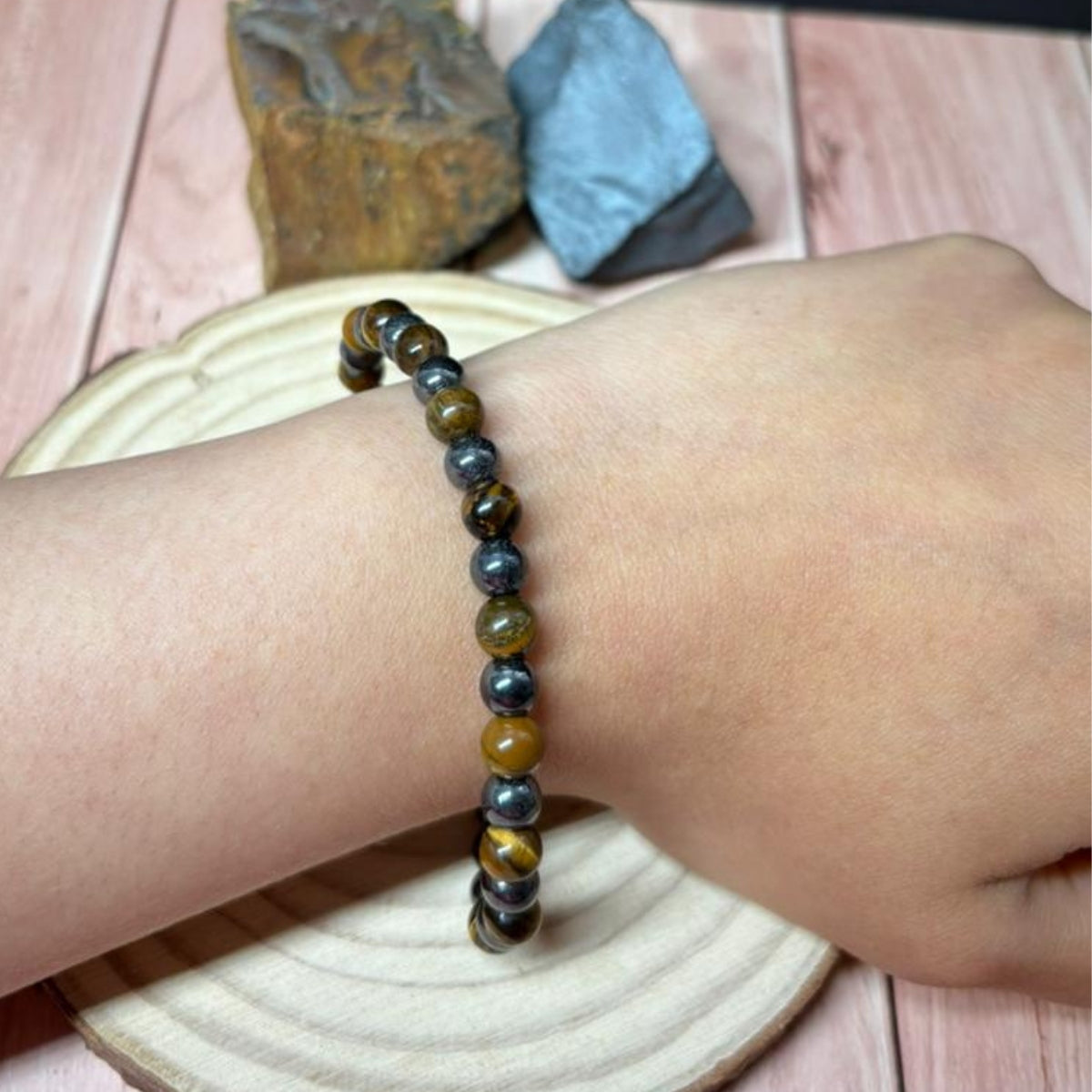 Pulsera Ojo De Tigre Y Hematita 6mm Doble Protección