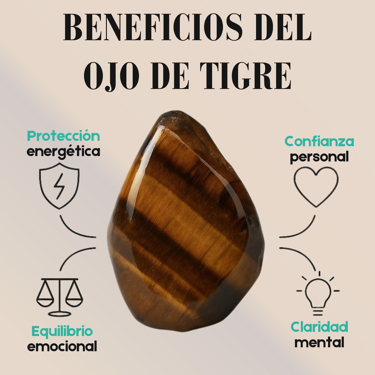 Pulsera Ojo De Tigre Y Hematita Cruz Negra 8 Mm Hombre
