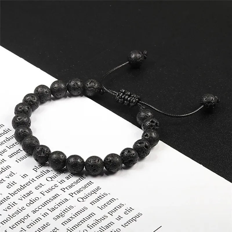 Pulsera Piedra Lava Volcánica Ajustable Resistencia Fuerza