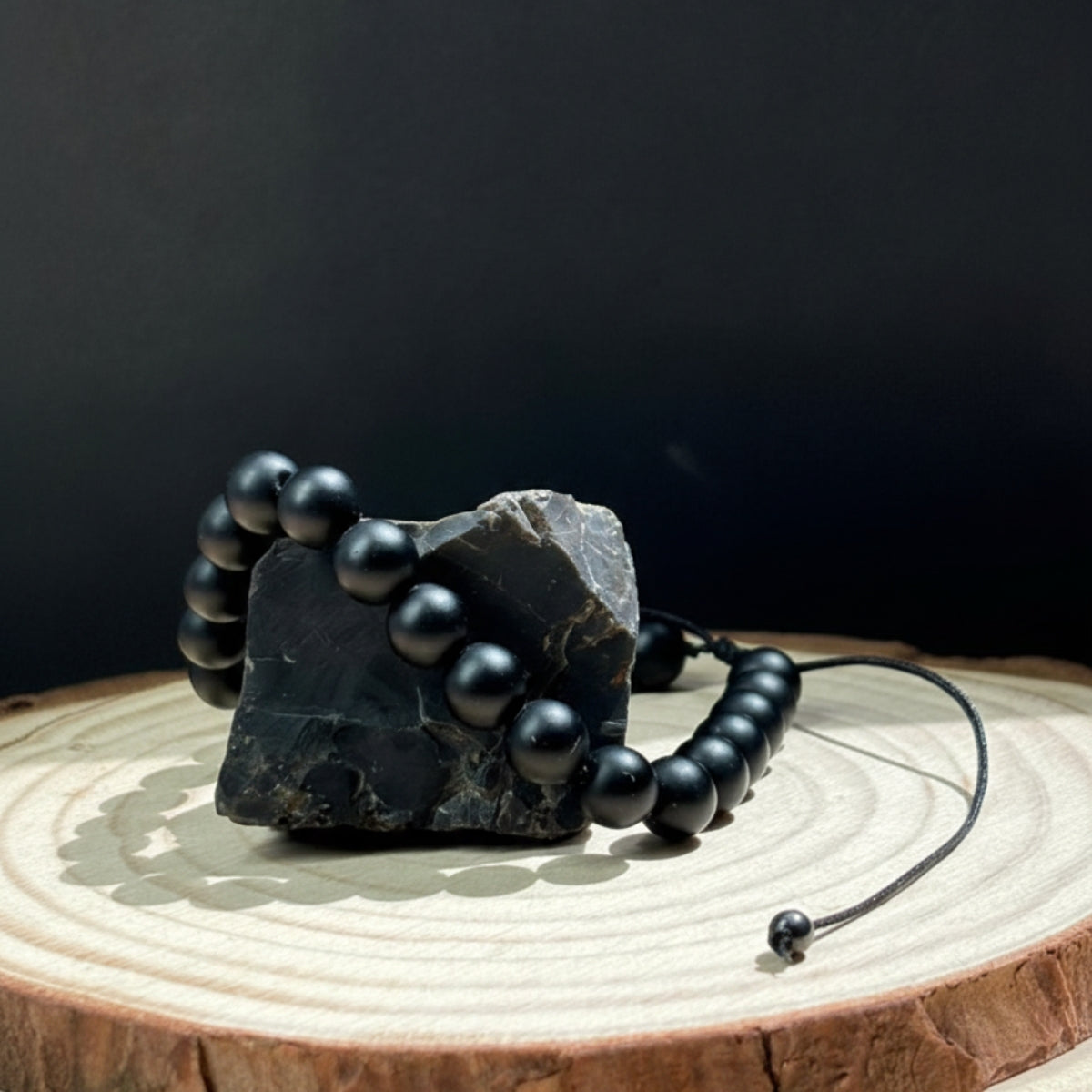 Pulsera Piedras Naturales Ónix Negro Ajustable Protección