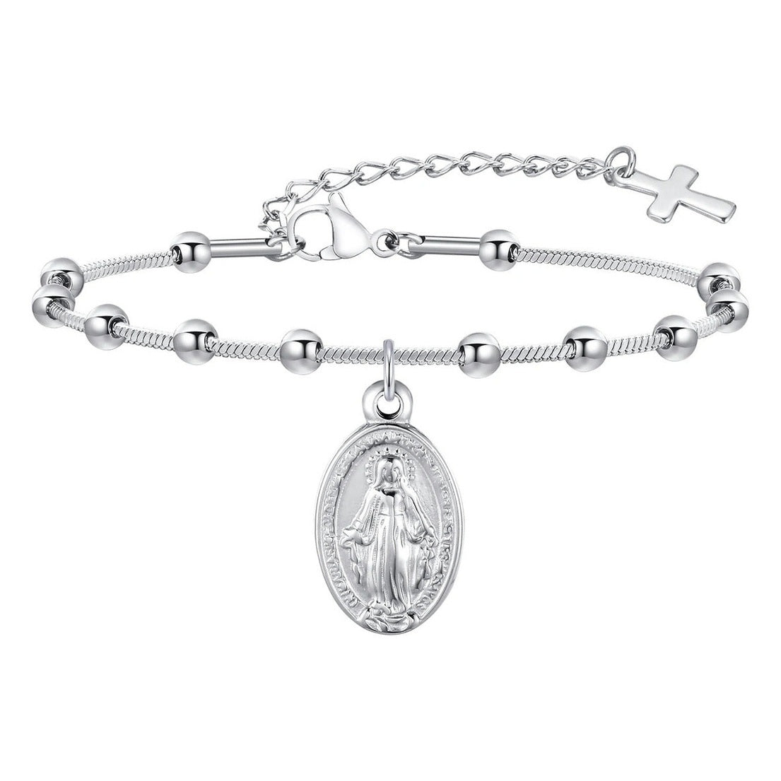 Pulsera Rosario Virgen Maria Acero Inoxidable Ajustable