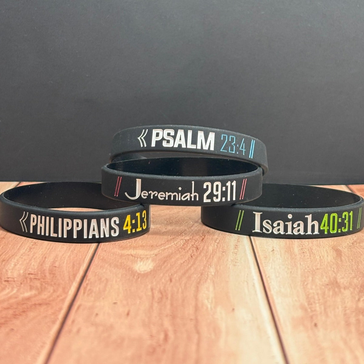 Pulsera Set X4 Frases Bíblicas Salmo, Jeremías, Isaías