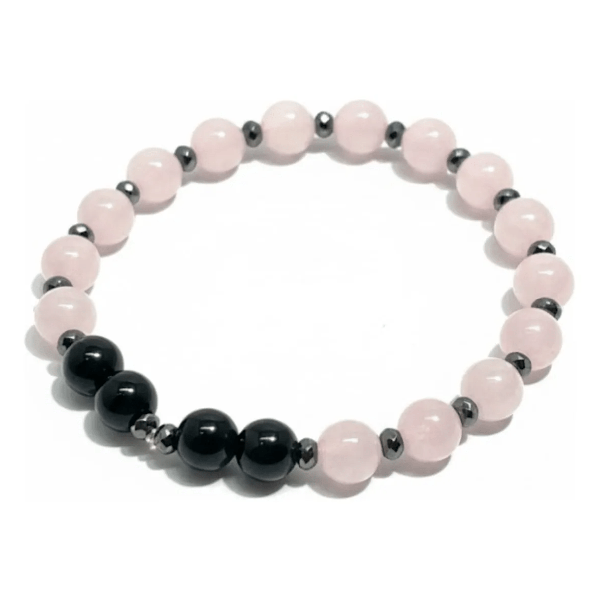 Pulsera de Cuarzo Rosa, Ónix y Hematita Natural para Amor y Protección