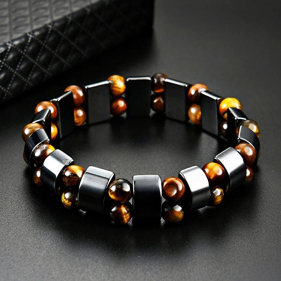 Pulsera de Hematita y Ojo de Tigre Natural para Protección y Alivio de Estrés