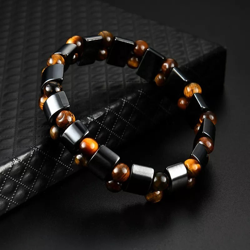 Pulsera de Hematita y Ojo de Tigre Natural para Protección y Alivio de Estrés