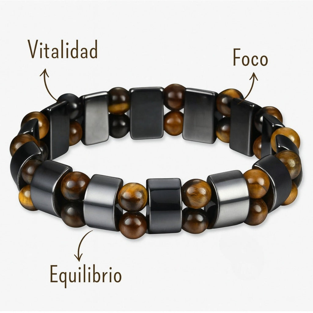 Pulsera de Hematita y Ojo de Tigre Natural para Protección y Alivio de Estrés