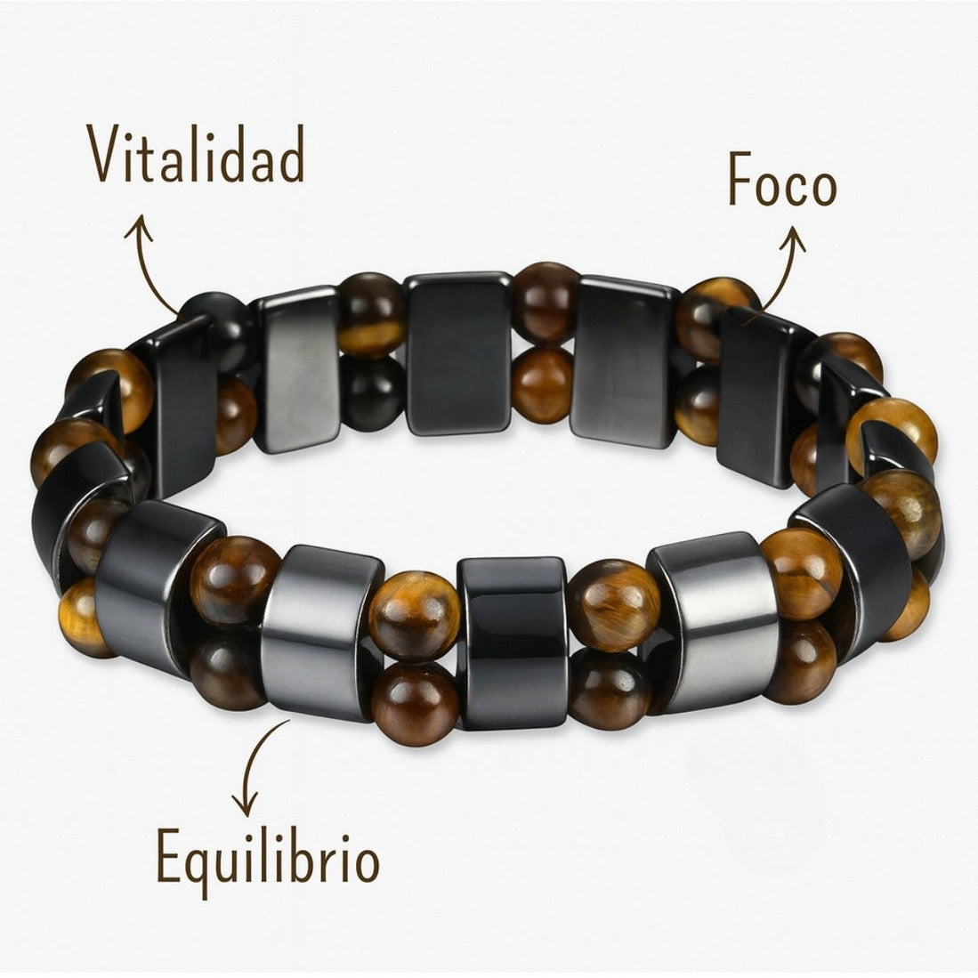 Pulsera de Hematita y Ojo de Tigre Natural para Protección y Alivio de Estrés