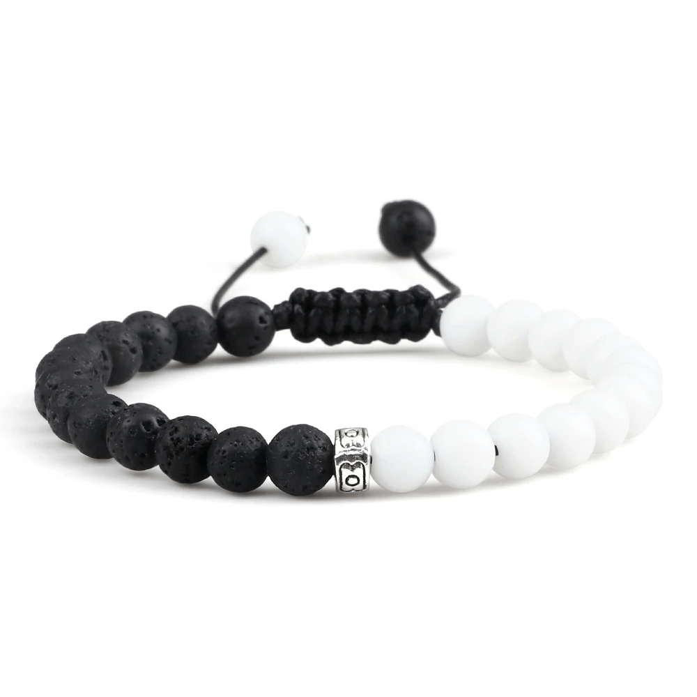 Pulsera de Lava Volcánica Blanco y Negro para Equilibrio y Estabilidad