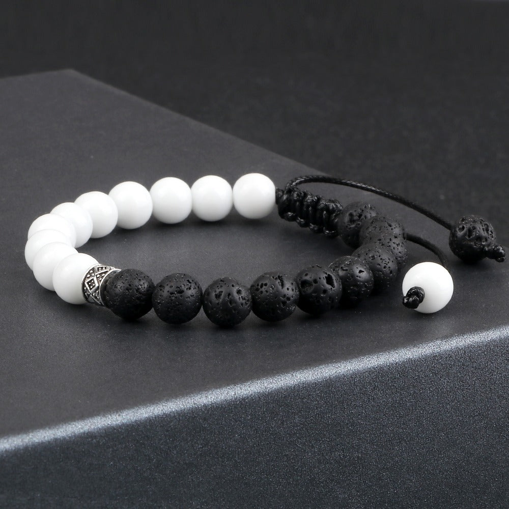 Pulsera de Lava Volcánica Blanco y Negro para Equilibrio y Estabilidad