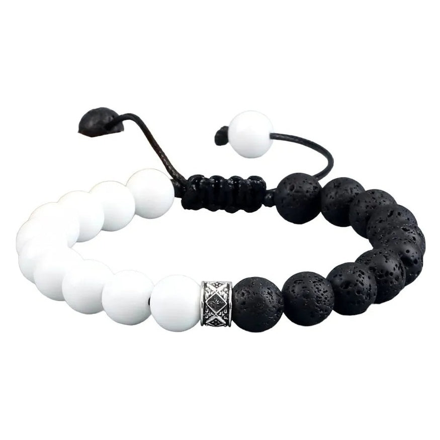 Pulsera de Lava Volcánica Blanco y Negro para Equilibrio y Estabilidad