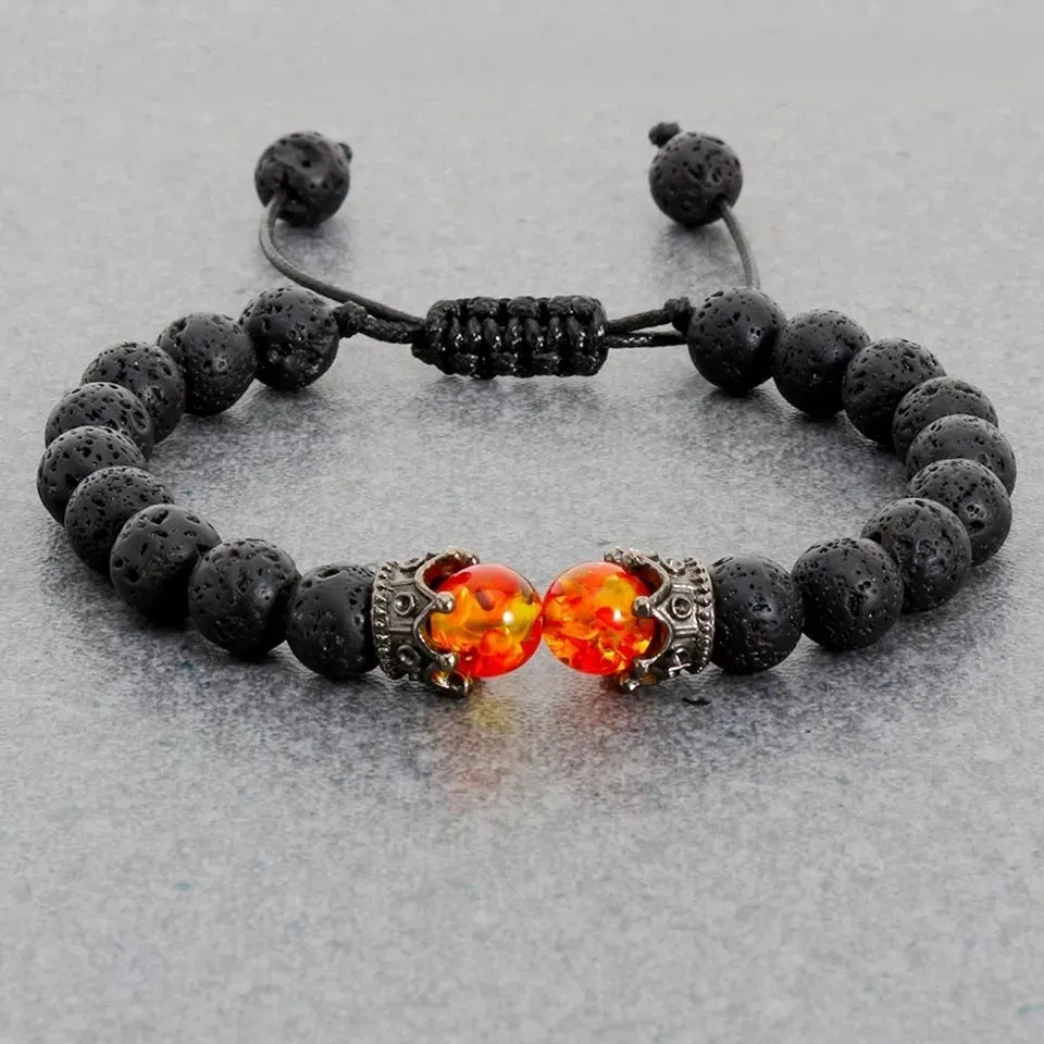 Pulsera de Lava Volcánica y Ámbar para Aromaterapia y Estabilidad