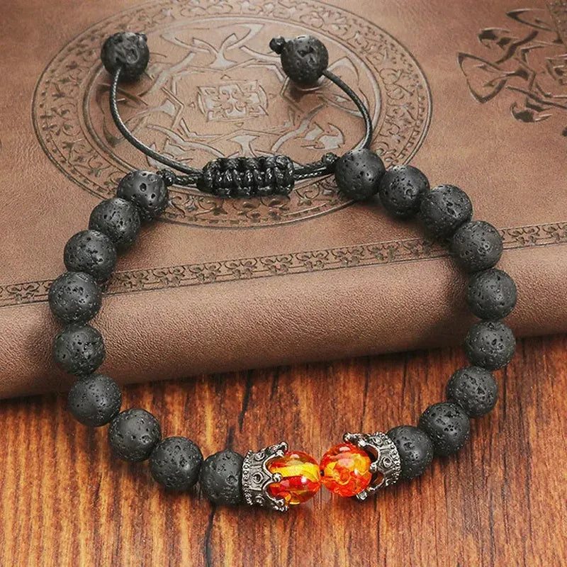 Pulsera de Lava Volcánica y Ámbar para Aromaterapia y Estabilidad