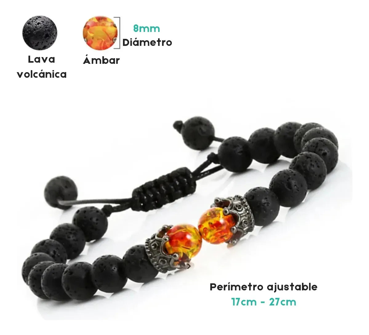 Pulsera de Lava Volcánica y Ámbar para Aromaterapia y Estabilidad