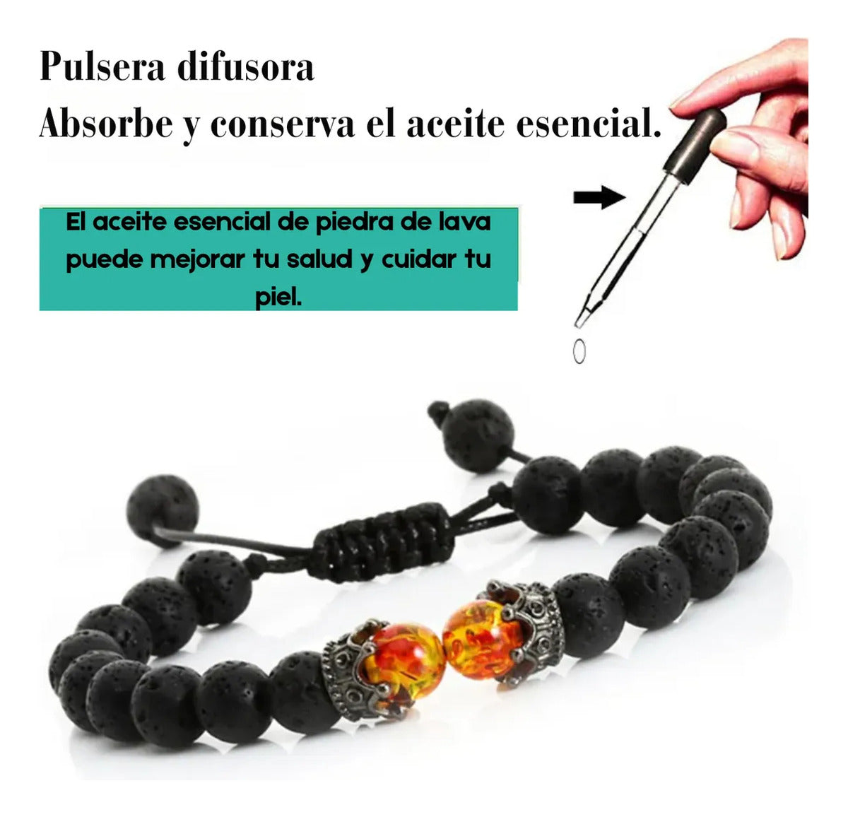 Pulsera de Lava Volcánica y Ámbar para Aromaterapia y Estabilidad