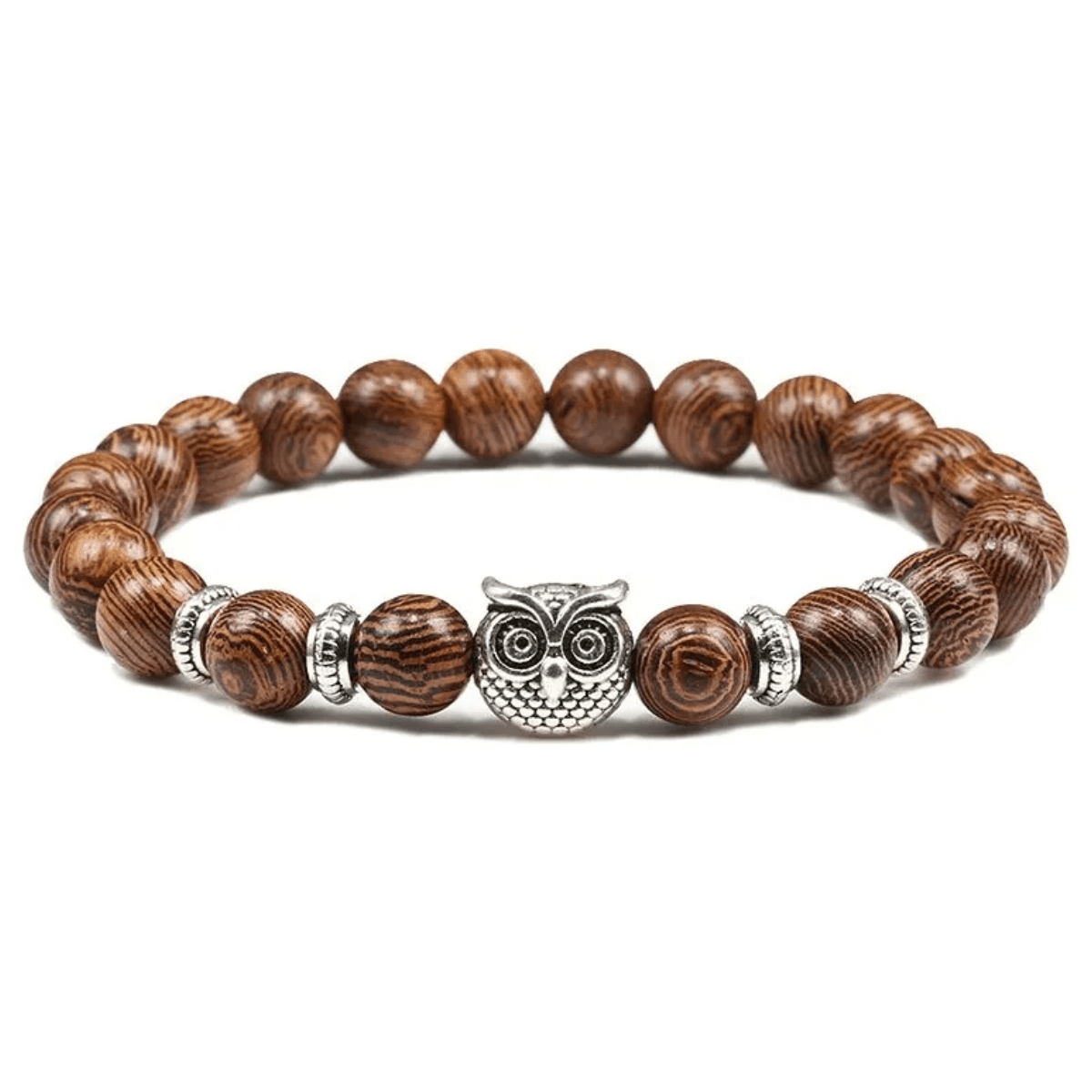 Pulsera de Madera Natural con Búho para Sabiduría y Protección