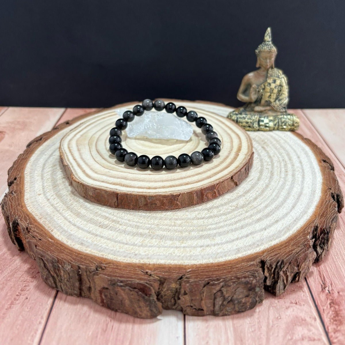 Pulsera de Obsidiana Plateada Natural para Sanación y Meditación