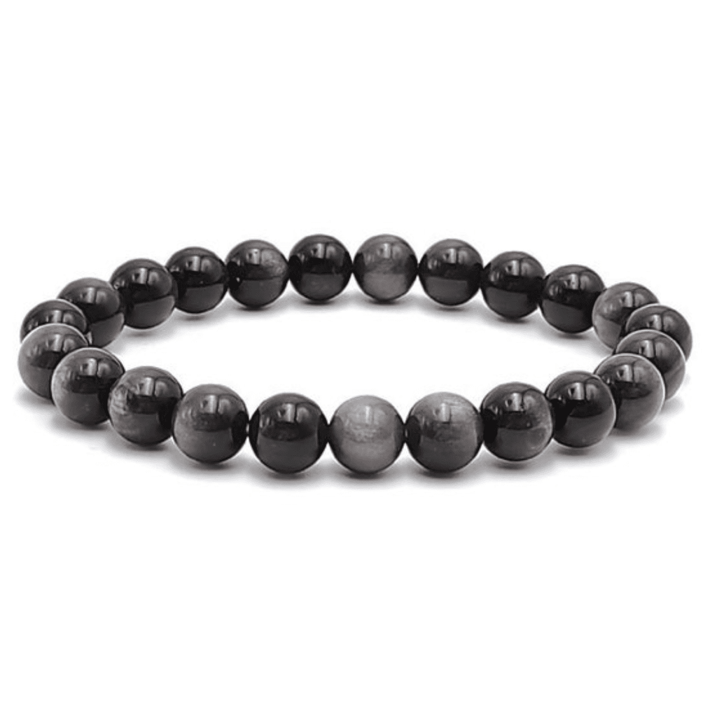 Pulsera de Obsidiana Plateada Natural para Sanación y Meditación