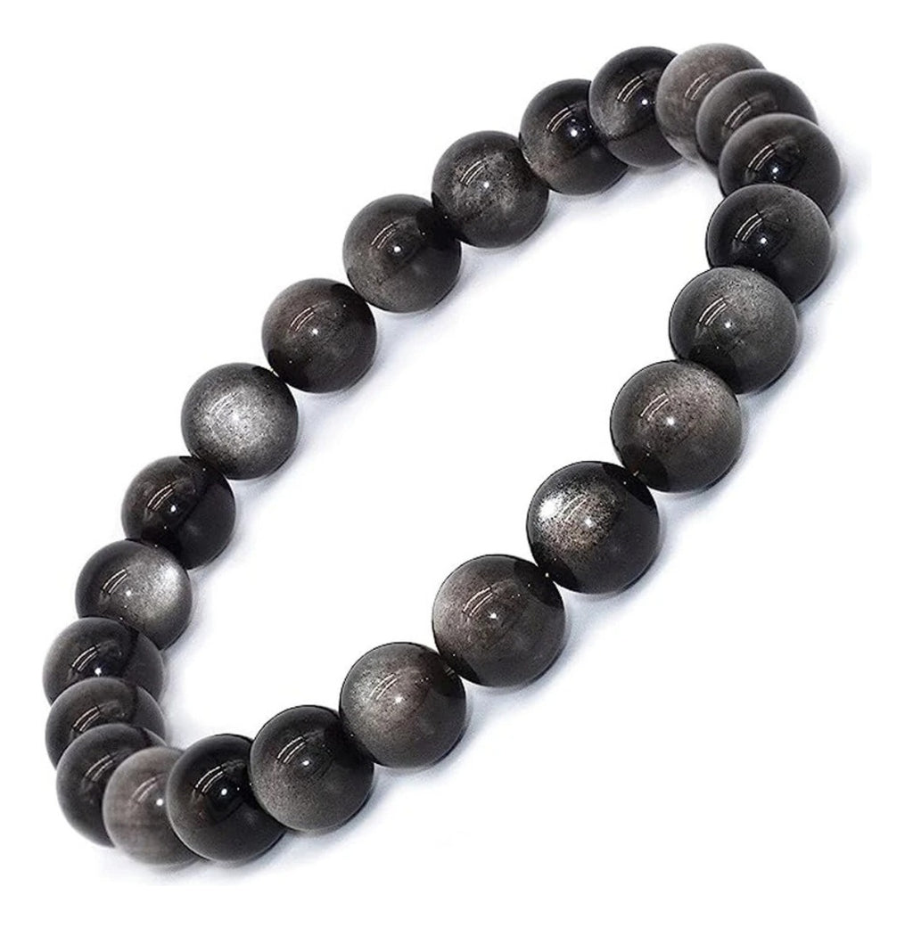 Pulsera de Obsidiana Plateada Natural para Sanación y Meditación