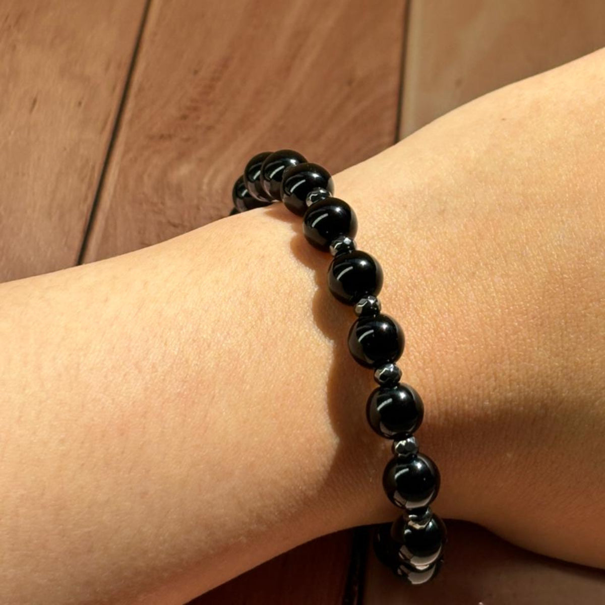 Pulsera de Ónix Negro y Hematita Natural - Escudo y Protección