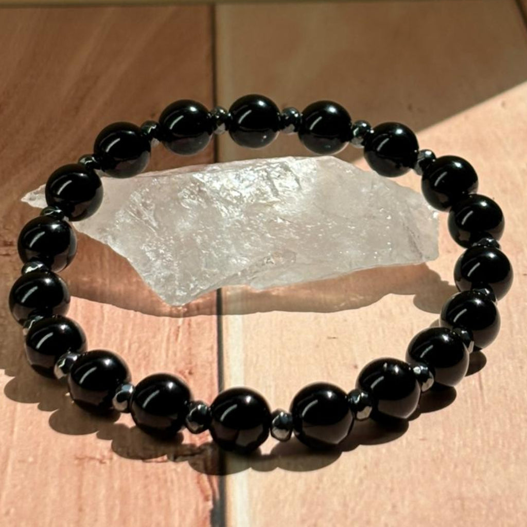 Pulsera de Ónix Negro y Hematita Natural - Escudo y Protección