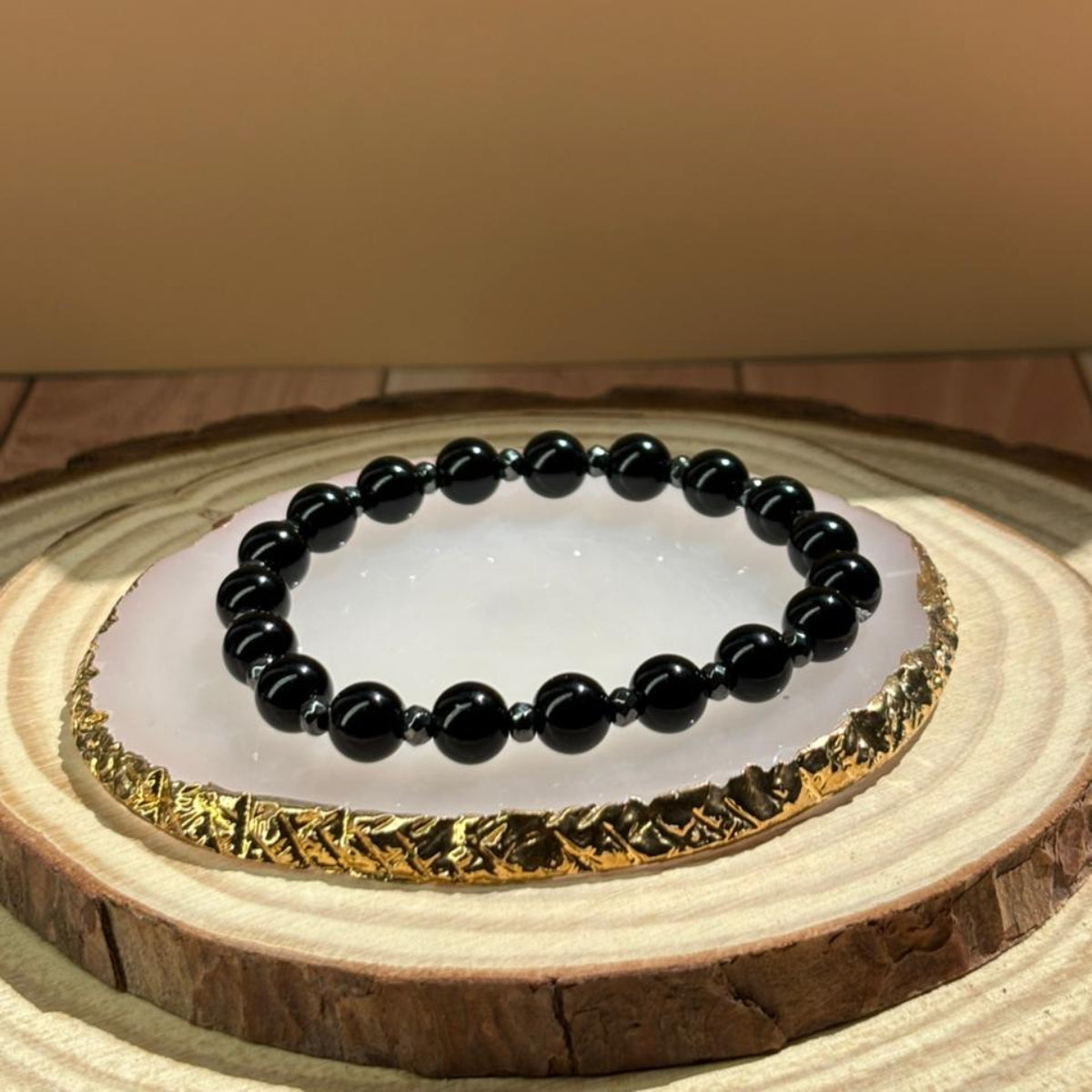Pulsera de Ónix Negro y Hematita Natural - Escudo y Protección