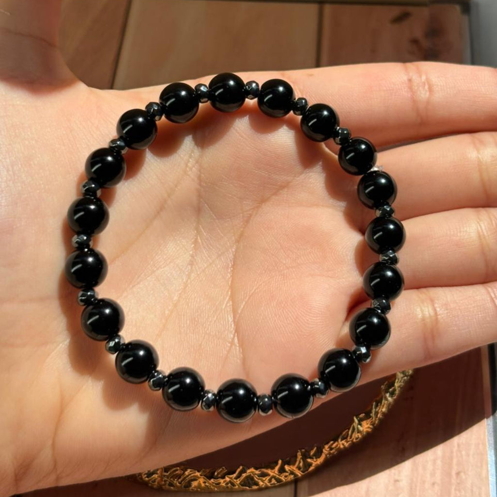 Pulsera de Ónix Negro y Hematita Natural - Escudo y Protección