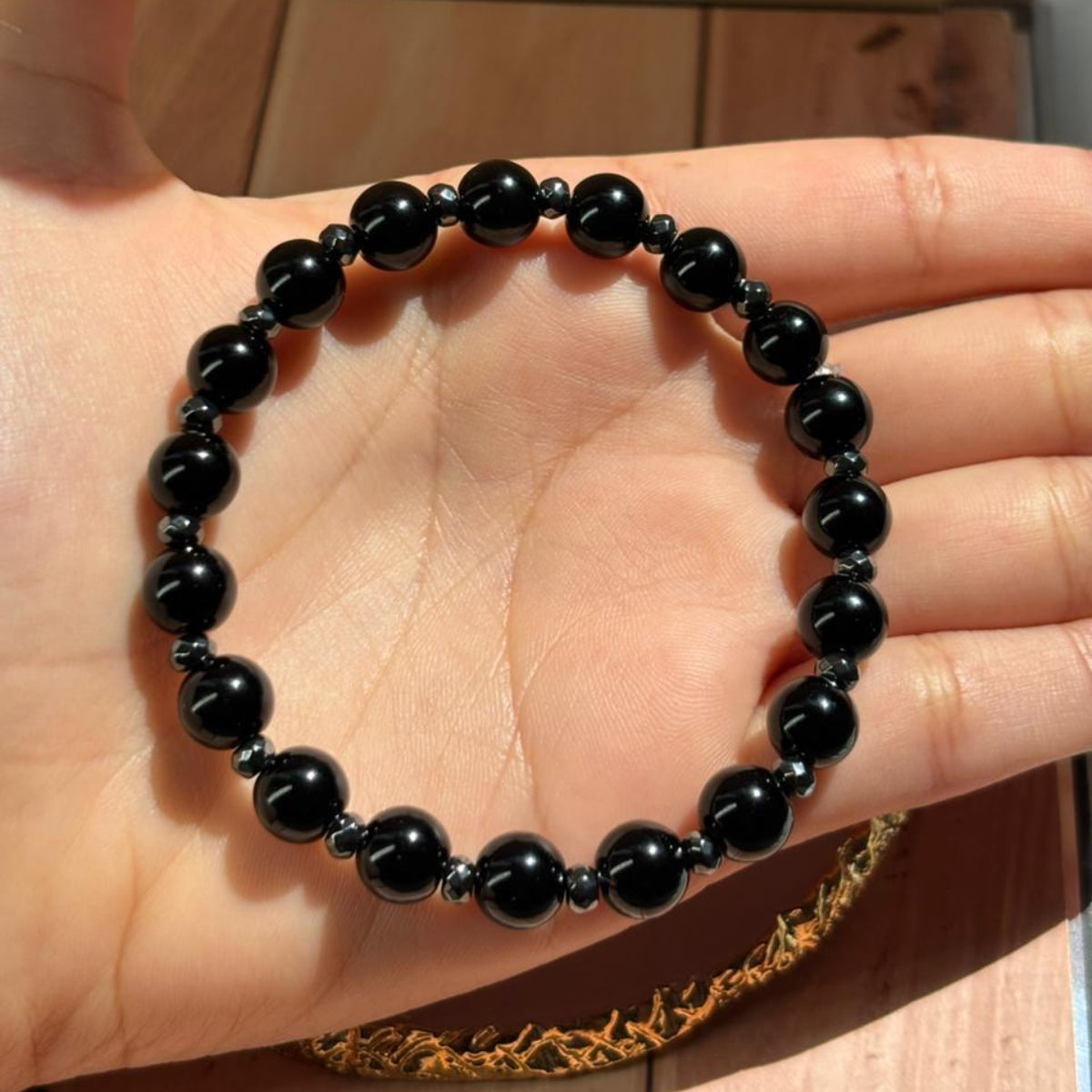Pulsera de Ónix Negro y Hematita Natural - Escudo y Protección