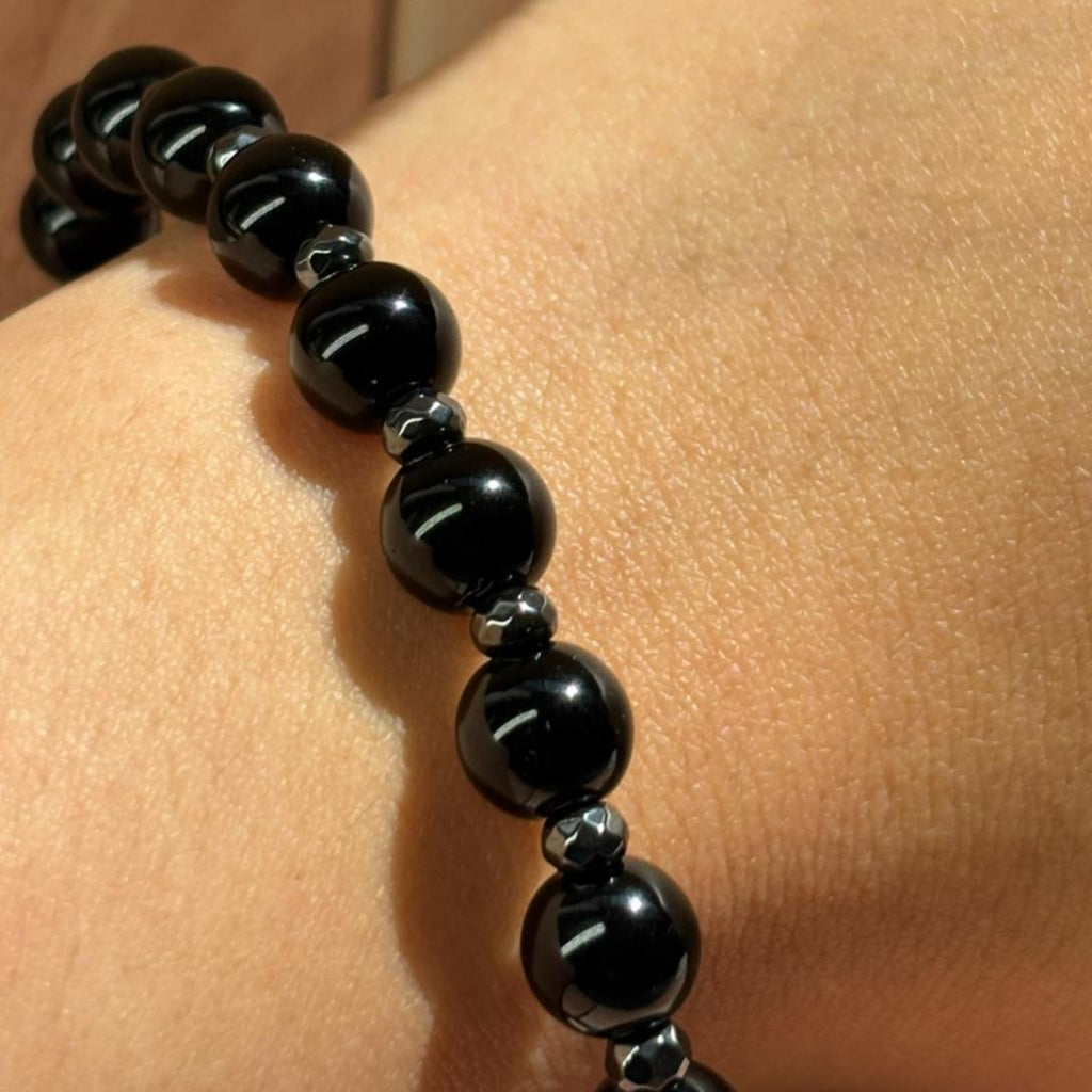 Pulsera de Ónix Negro y Hematita Natural - Escudo y Protección