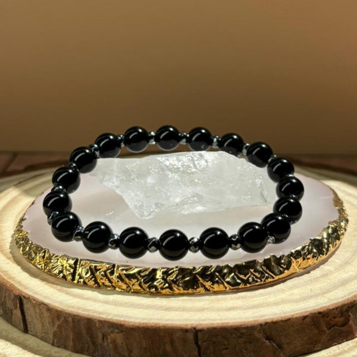 Pulsera de Ónix Negro y Hematita Natural - Escudo y Protección