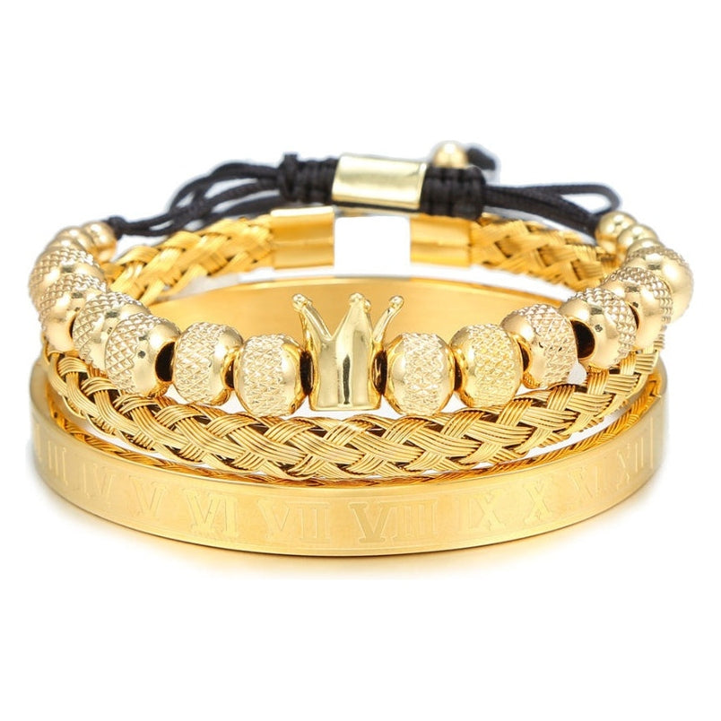 Set 3 Pulseras Rey Corona Acero Inoxidable Regalo Hombre