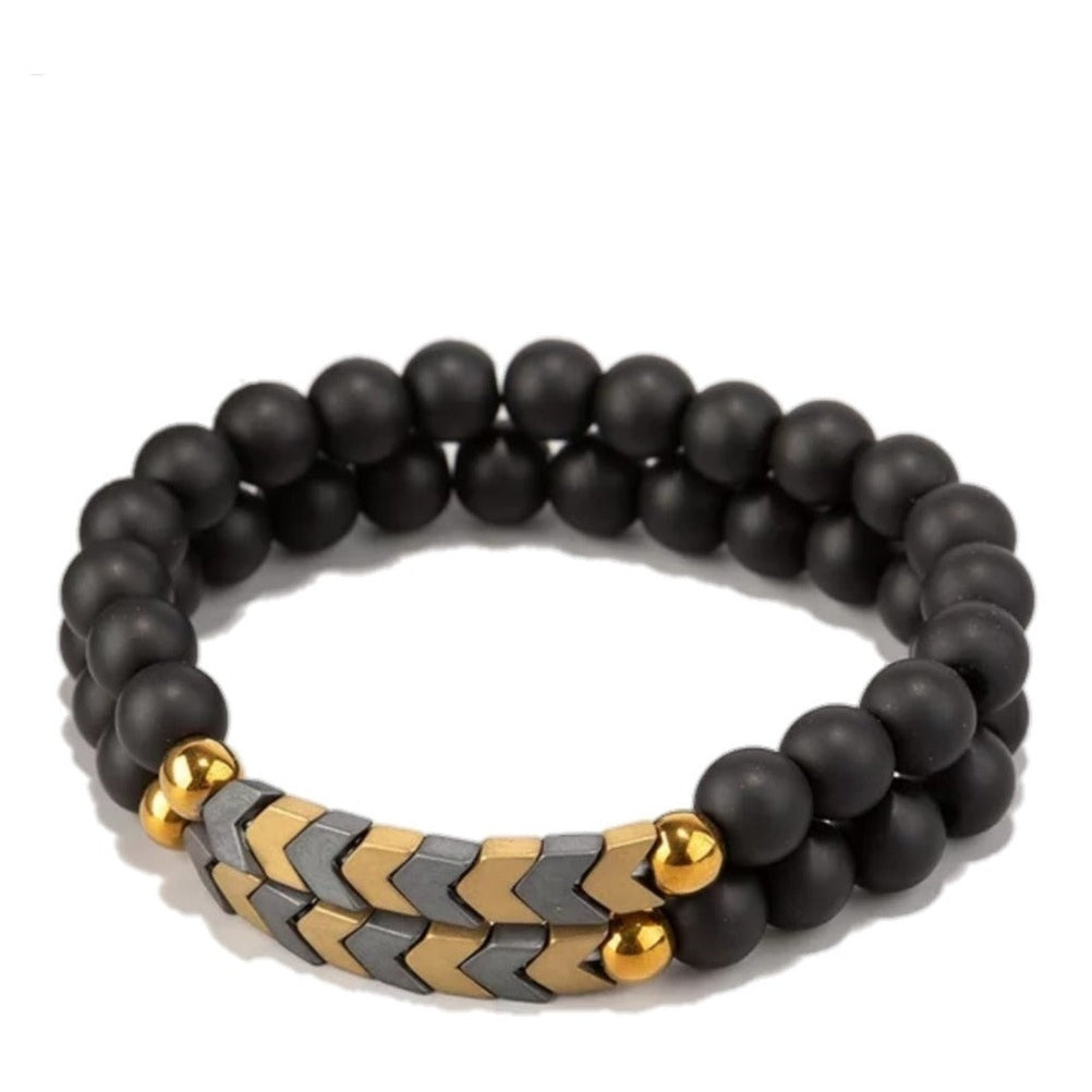 Set Pulseras Piedra Natural Ónix Opaco Pareja Regalo