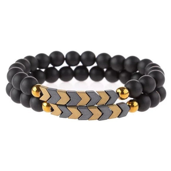 Set Pulseras Piedra Natural Ónix Opaco Pareja Regalo