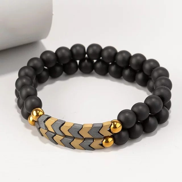 Set Pulseras Piedra Natural Ónix Opaco Pareja Regalo