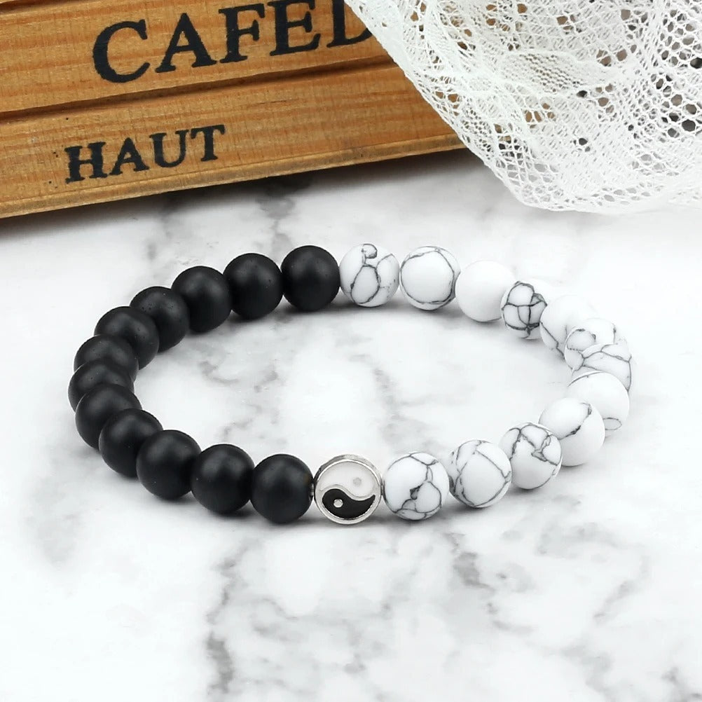 Set de 2 Pulseras Yin Yang de Piedras Naturales para Amor y Equilibrio