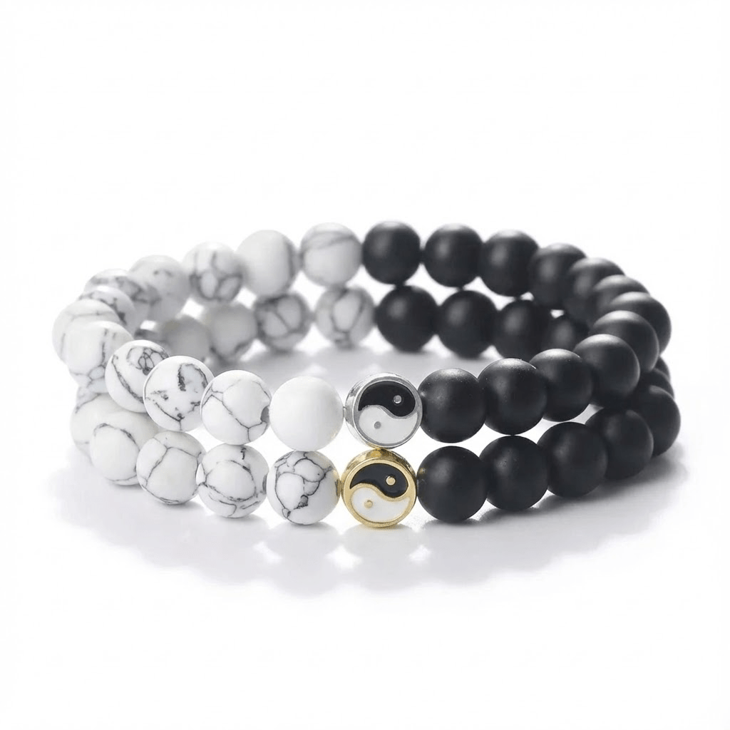 Set de 2 Pulseras Yin Yang de Piedras Naturales para Amor y Equilibrio