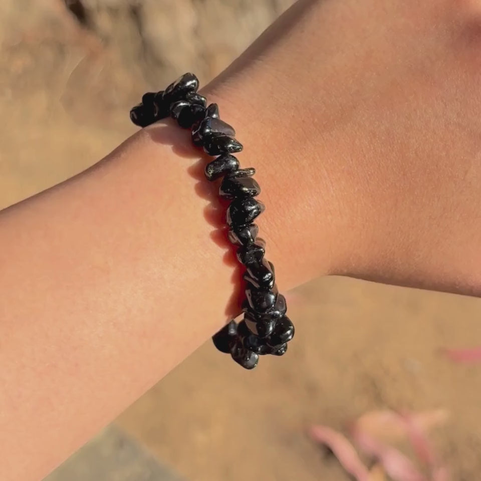 Pulsera Chips de Obsidiana Natural para Protección y Equilibrio
