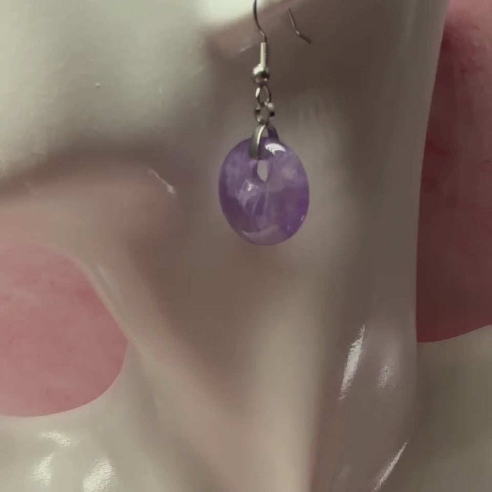 Aros de Amatista Natural y Acero Inoxidable para Paz y Transmutación