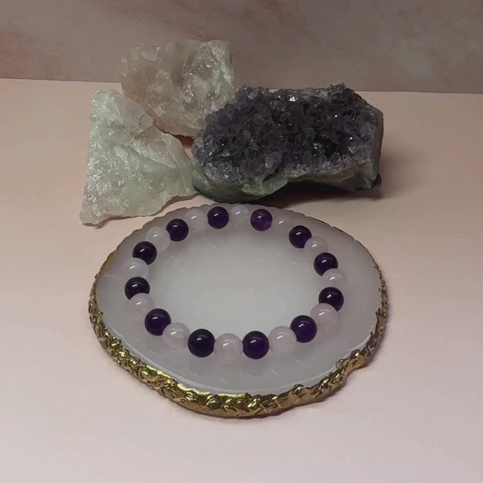 Pulsera Cuarzo Rosa Y Amatista - Amor Y Protección Piedras naturales