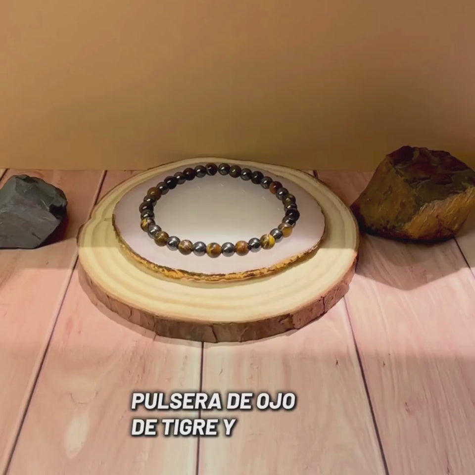Pulsera Ojo De Tigre Y Hematita 6mm Doble Protección