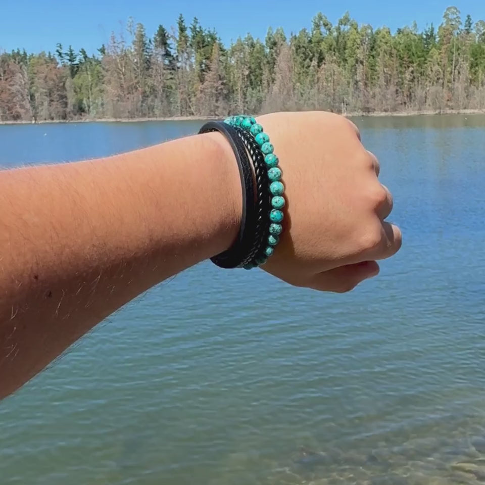 Pulsera Hombre Ágata Turquesa Cuero Pu Piedra Natural